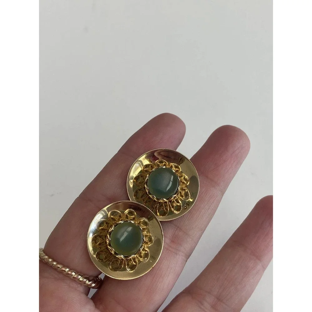 SWANK Gold Tone and Jade Cabochon Cufflinks